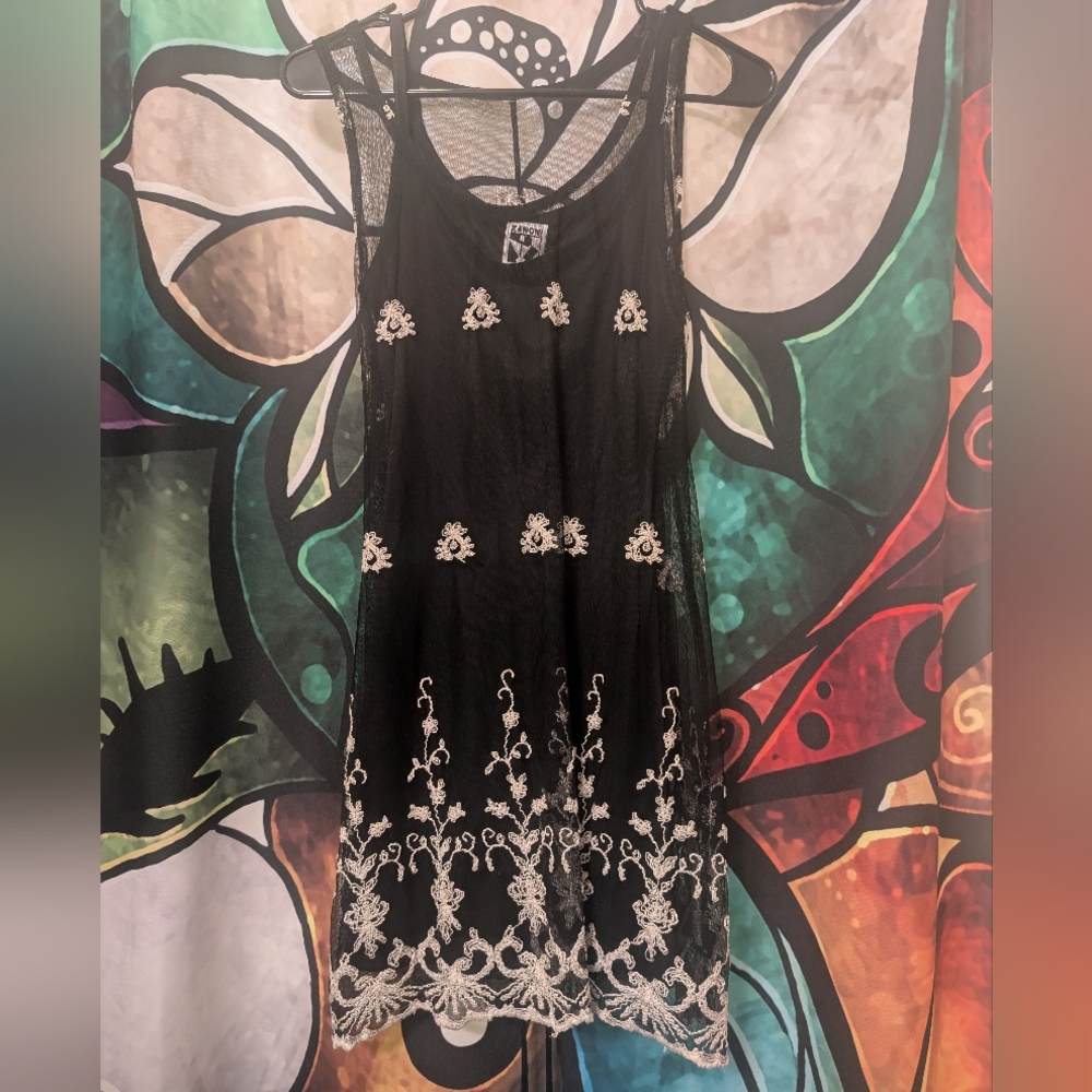 Vintage 90s Embroidered Black & White Mini Dress from Zanoni by Jalate